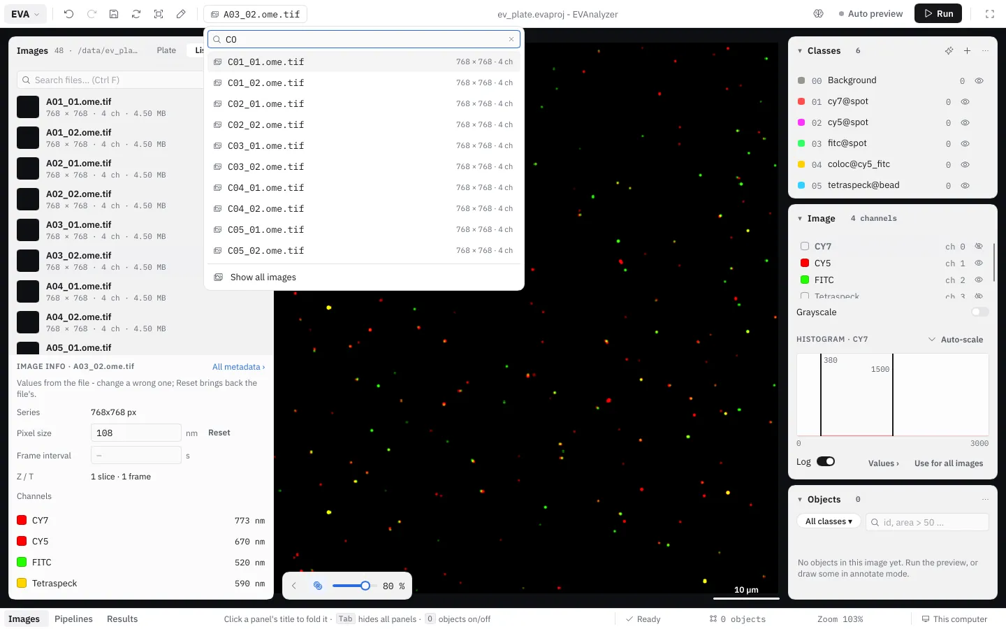 Go to image under the image chip: "C0" typed, the matching images with their size, Show all images at the bottom