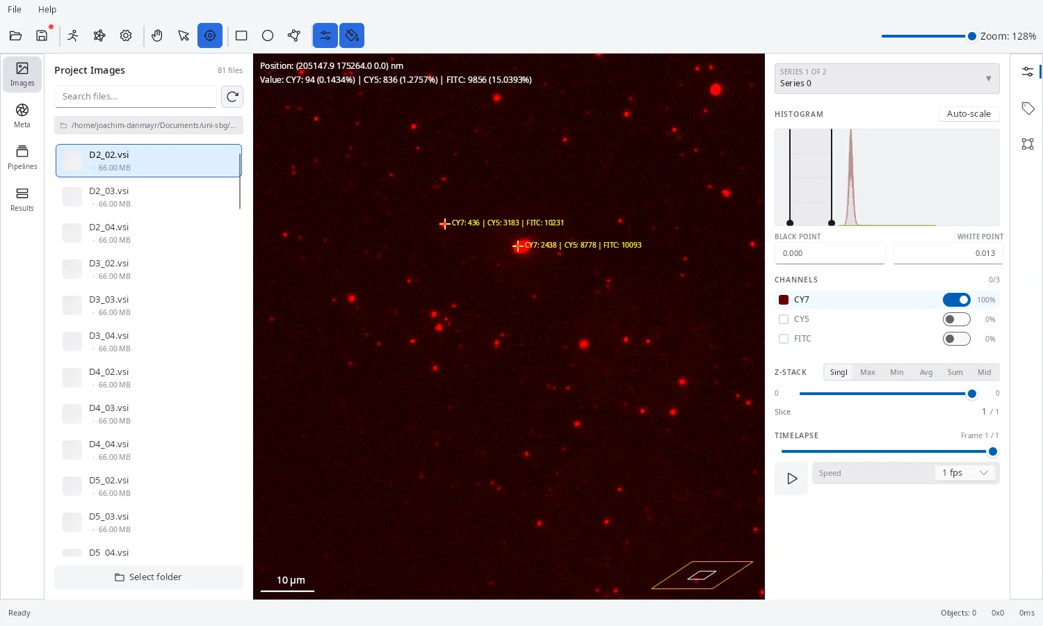 Position and pixel value readout