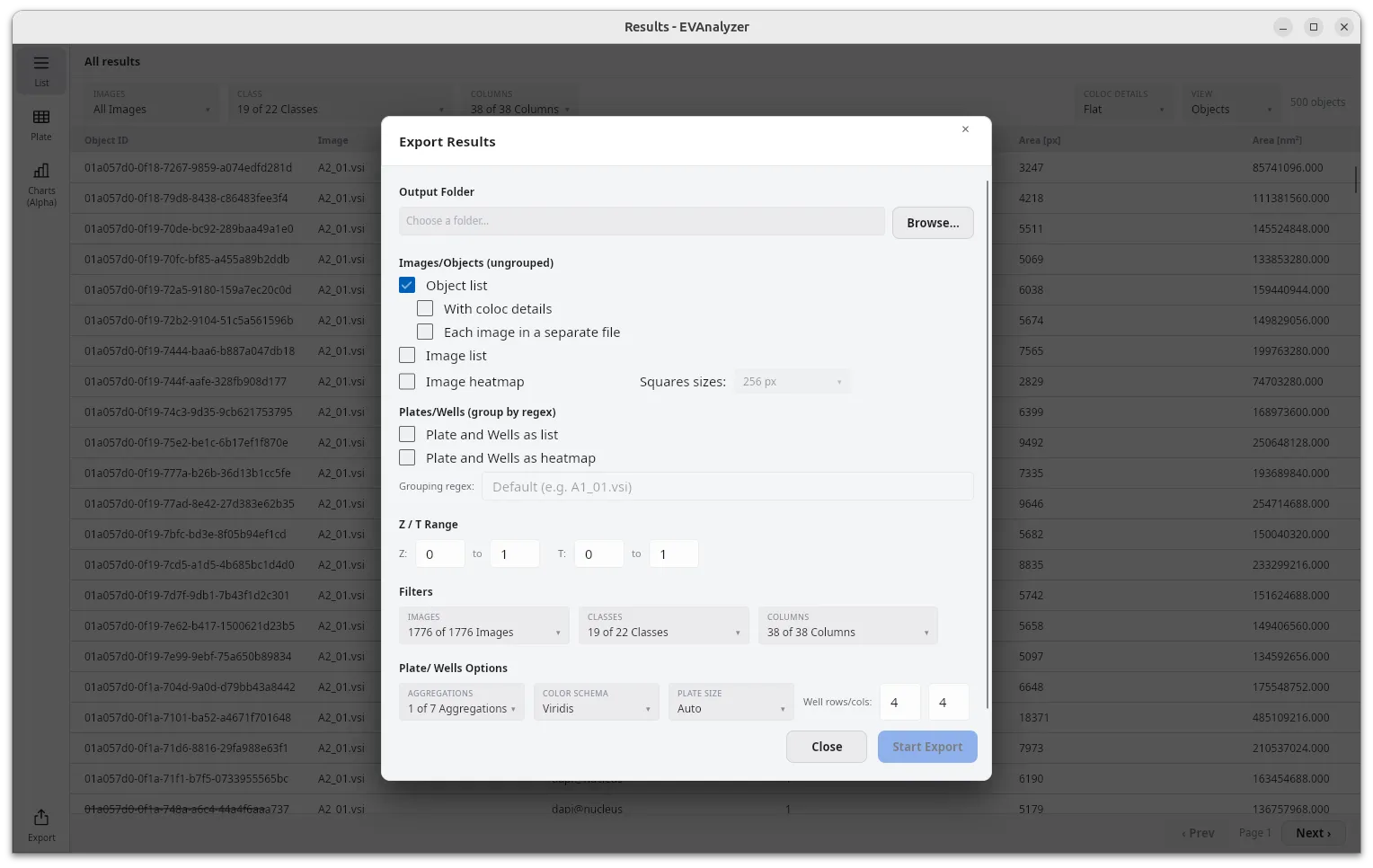 Export dialog