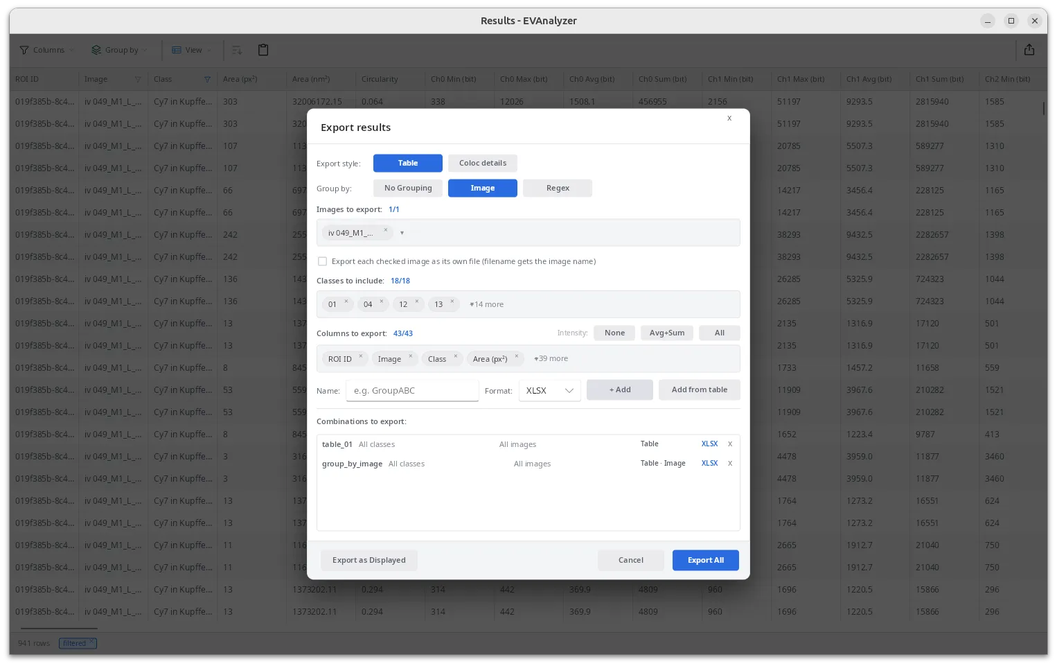 Export dialog